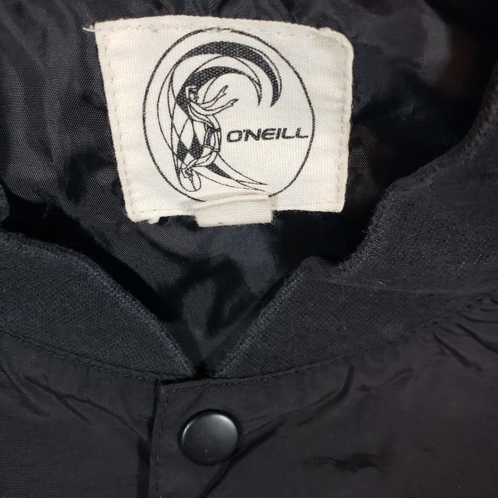 O Neill Surfing Company USA Black Bomber Jacket Mens Size L Snap Front Logo - Picture 5 of 7